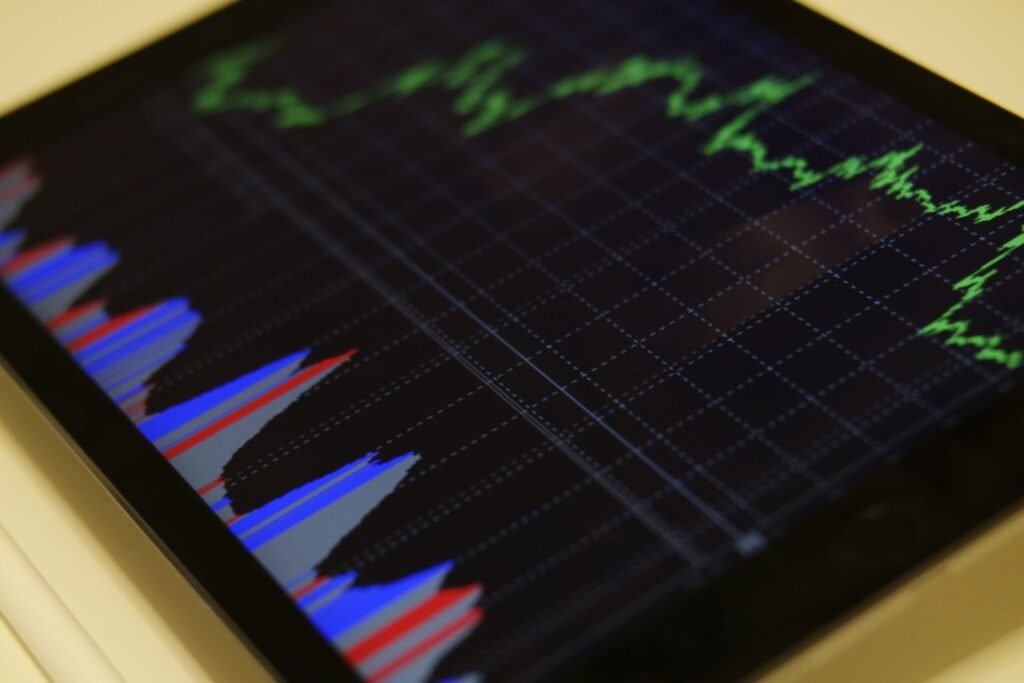 Stock Market Chart with black screen and colored lines