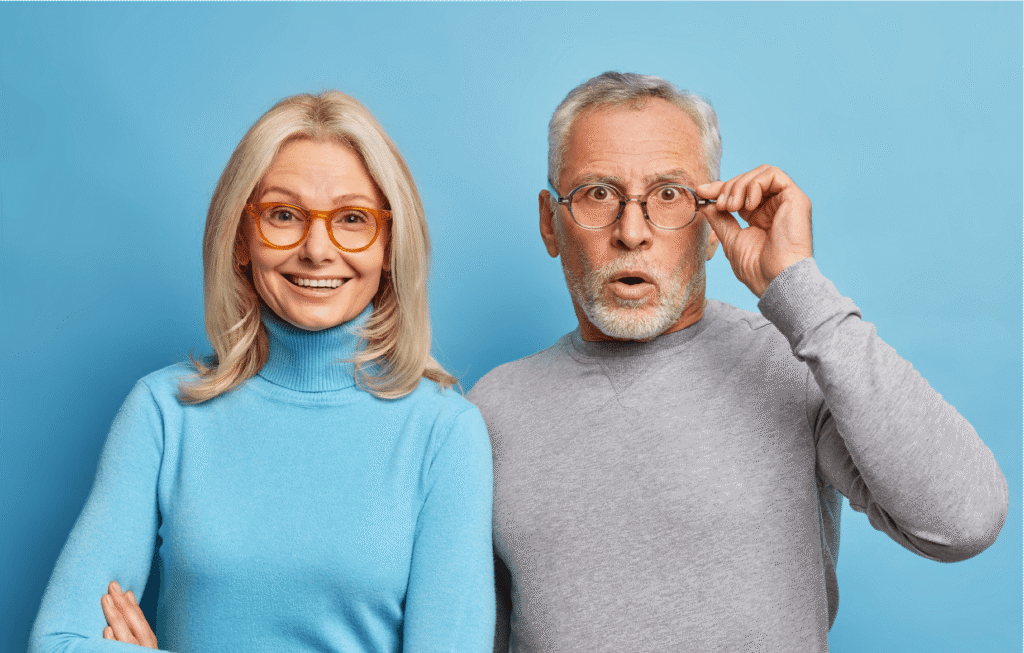 Couple reacting or showing emotions to retirement preparation